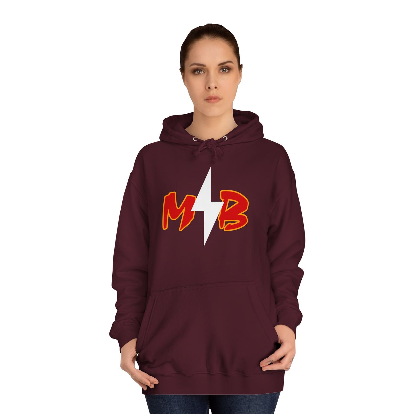 MB Lightning Hoodie — College Crew Pullover with Bold Red Initials
