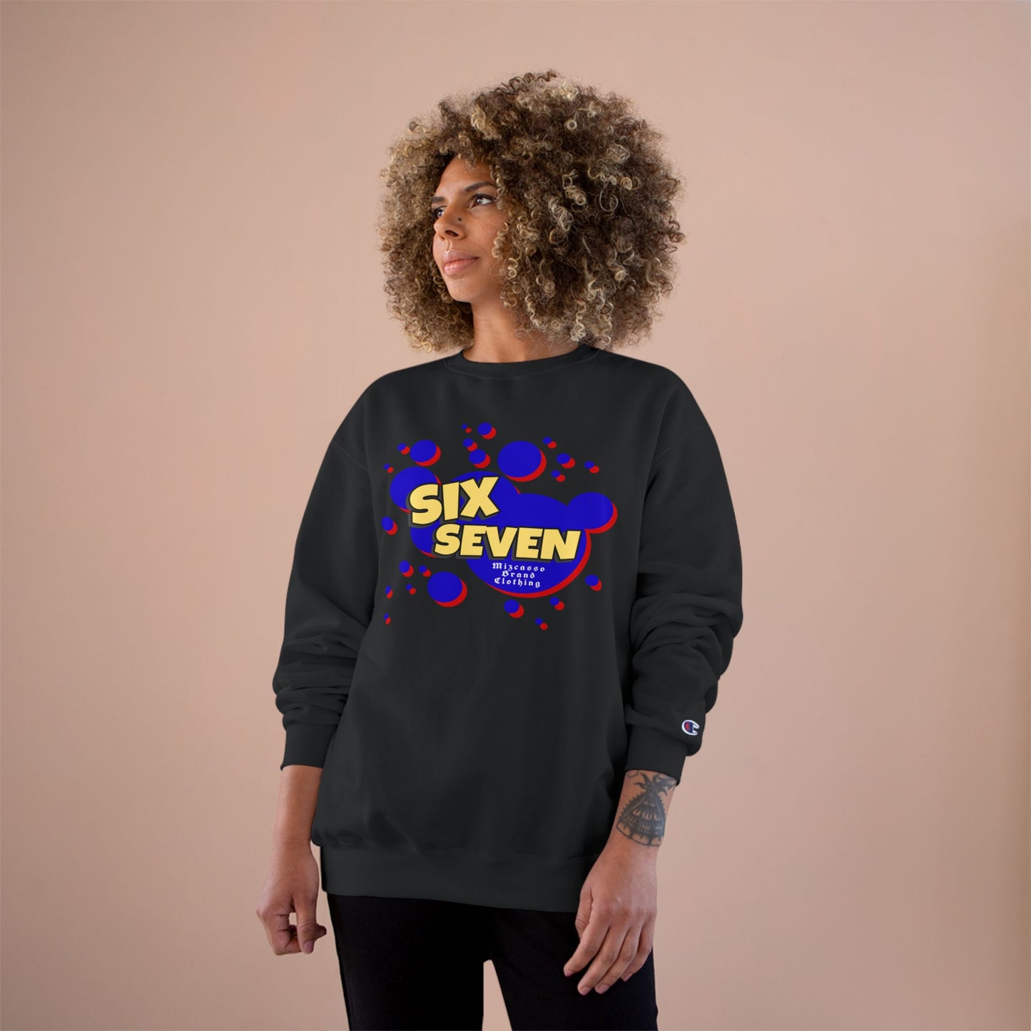 Six Seven Graphic Sweatshirt — Retro Bubble Logo Champion Crewneck