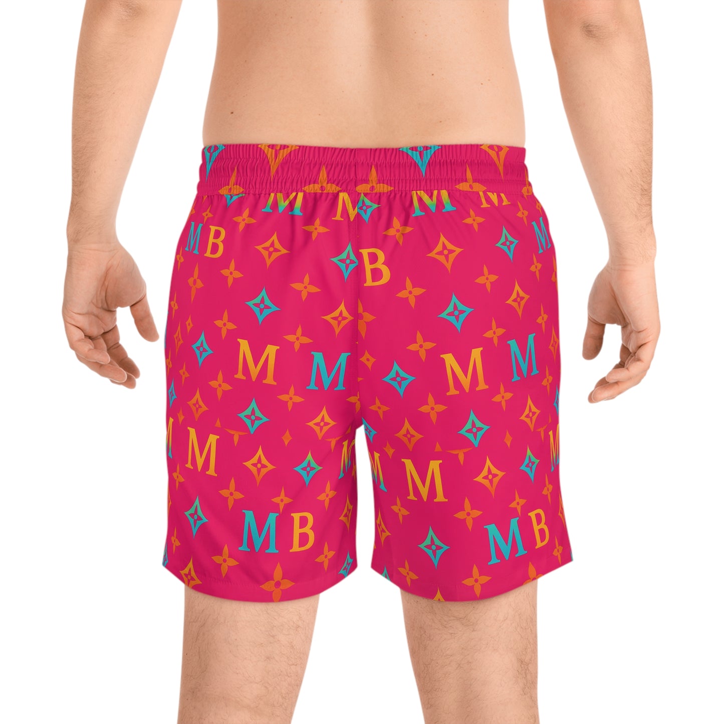 Men's Stylish Mid-Length Swim Shorts with Bold MB Pattern