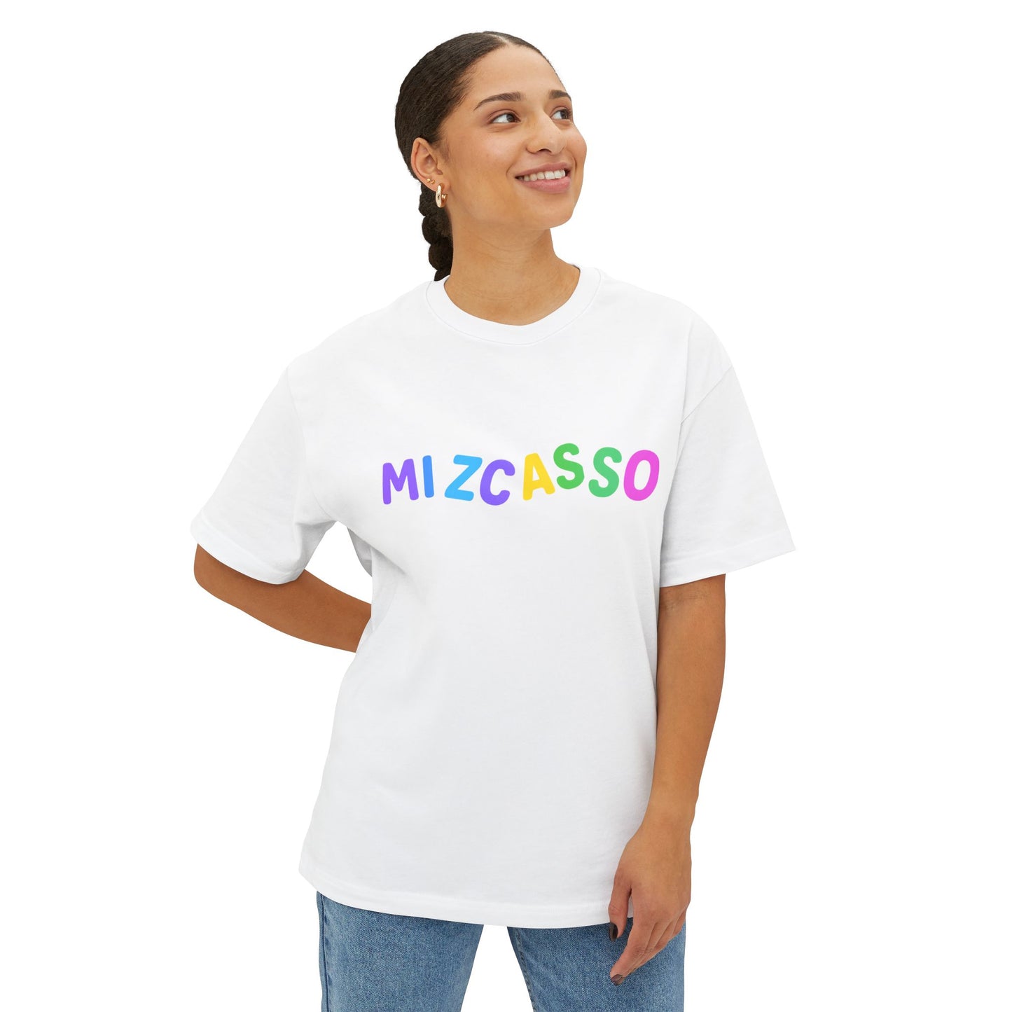 Playful Unisex Oversized Boxy Tee - ‘Mizcasso’ Graphic Shirt