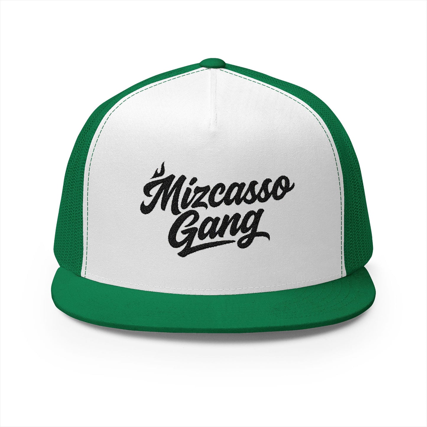 Mizcasso Gang Embroidered 5 Panel Trucker Cap - Vintage Style Hat for Casual Wear