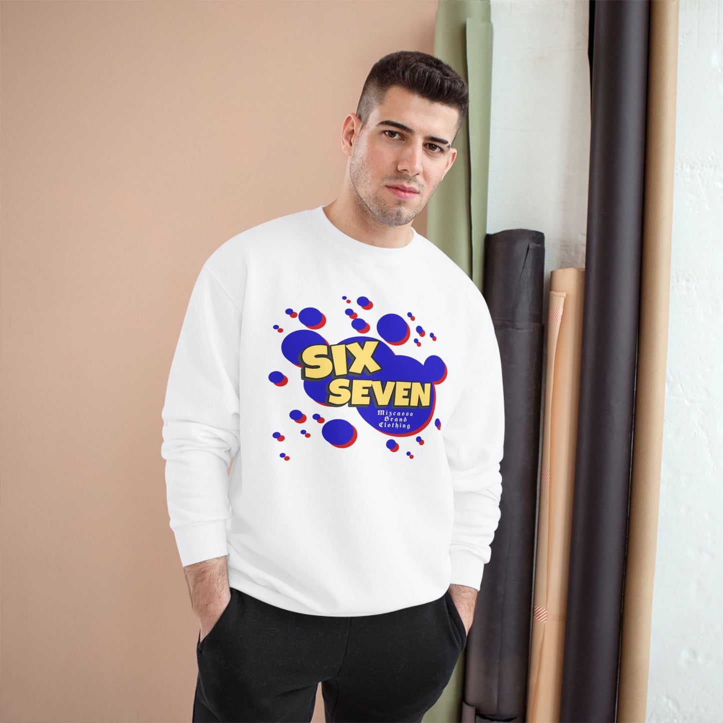Six Seven Graphic Sweatshirt — Retro Bubble Logo Champion Crewneck