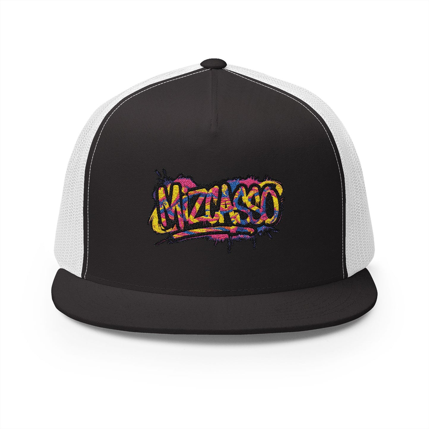 Vibrant Embroidered 5 Panel Trucker Cap - Streetwear Style