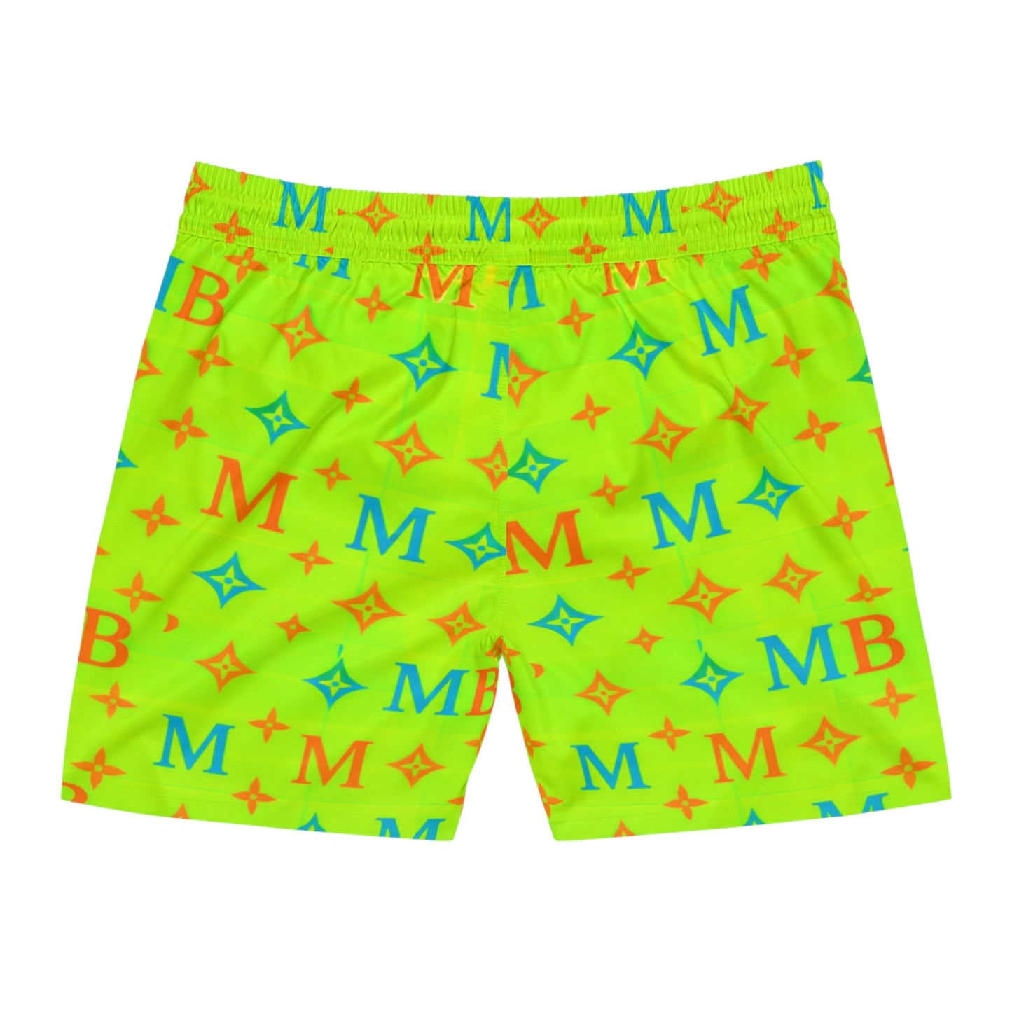 Neon Monogram Swim Shorts — Men's Mid-Length Beach Trunks