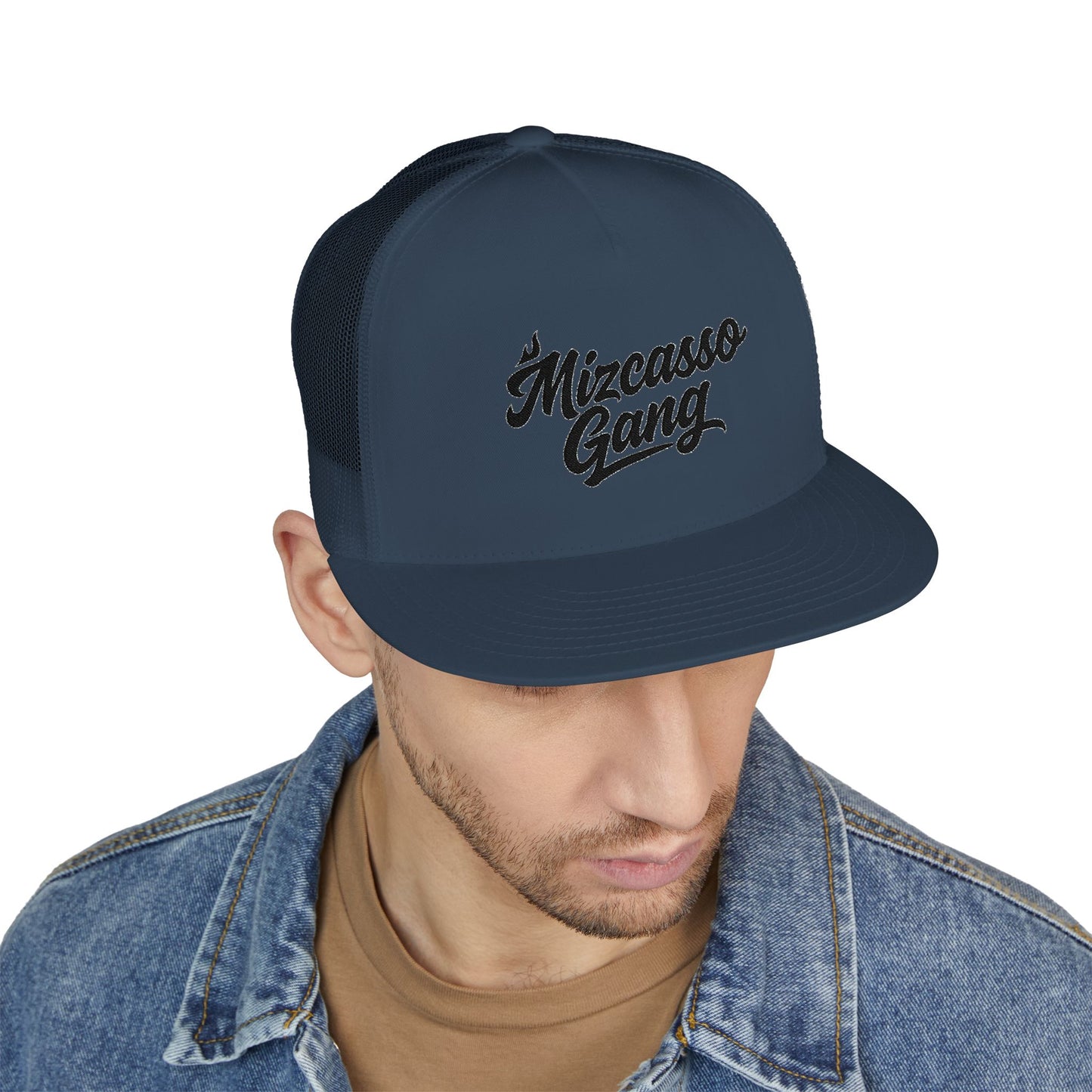 Mizcasso Gang Embroidered 5 Panel Trucker Cap - Vintage Style Hat for Casual Wear