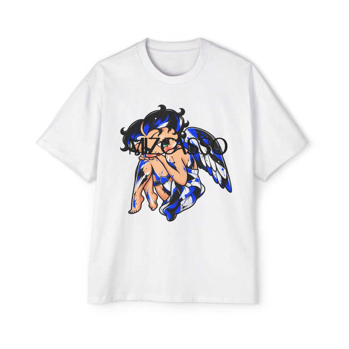 Anime Blue-Winged Angel Graphic Oversized T-Shirt