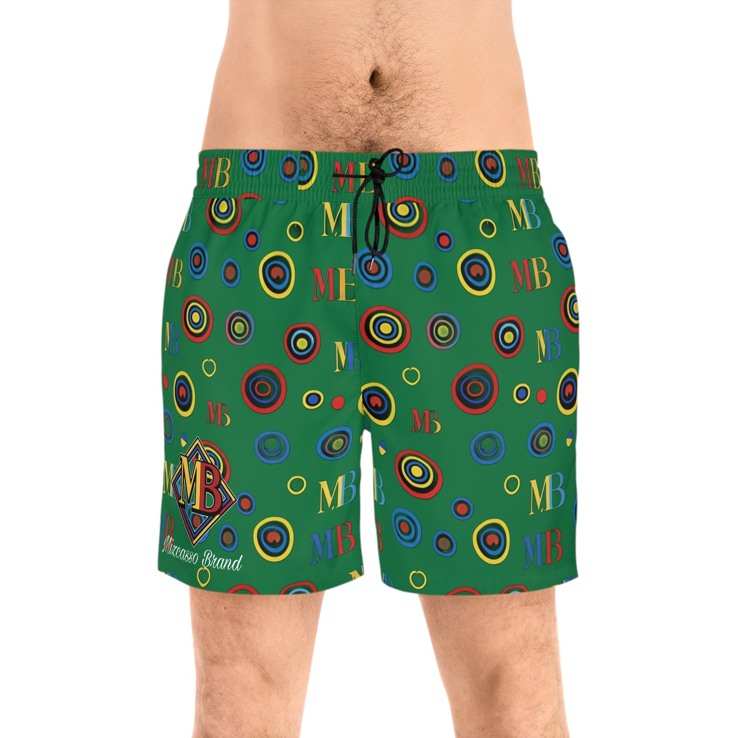 Men's Swim Shorts — Green Retro Target Print with MB Logo