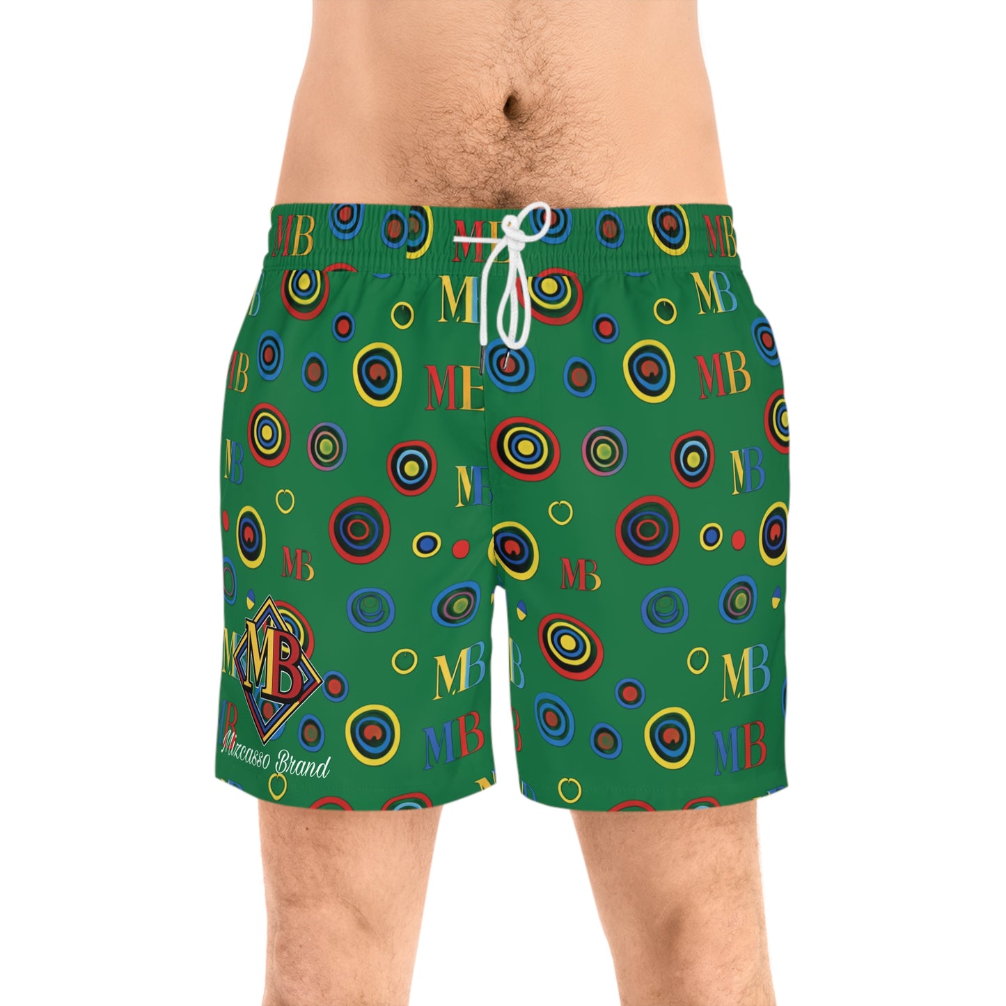 Men's Swim Shorts — Green Retro Target Print with MB Logo