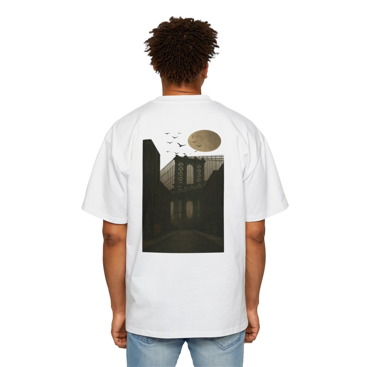 Men's Heavy Oversized Tee - Mizcasso Clothing with Brooklyn Bridge Design