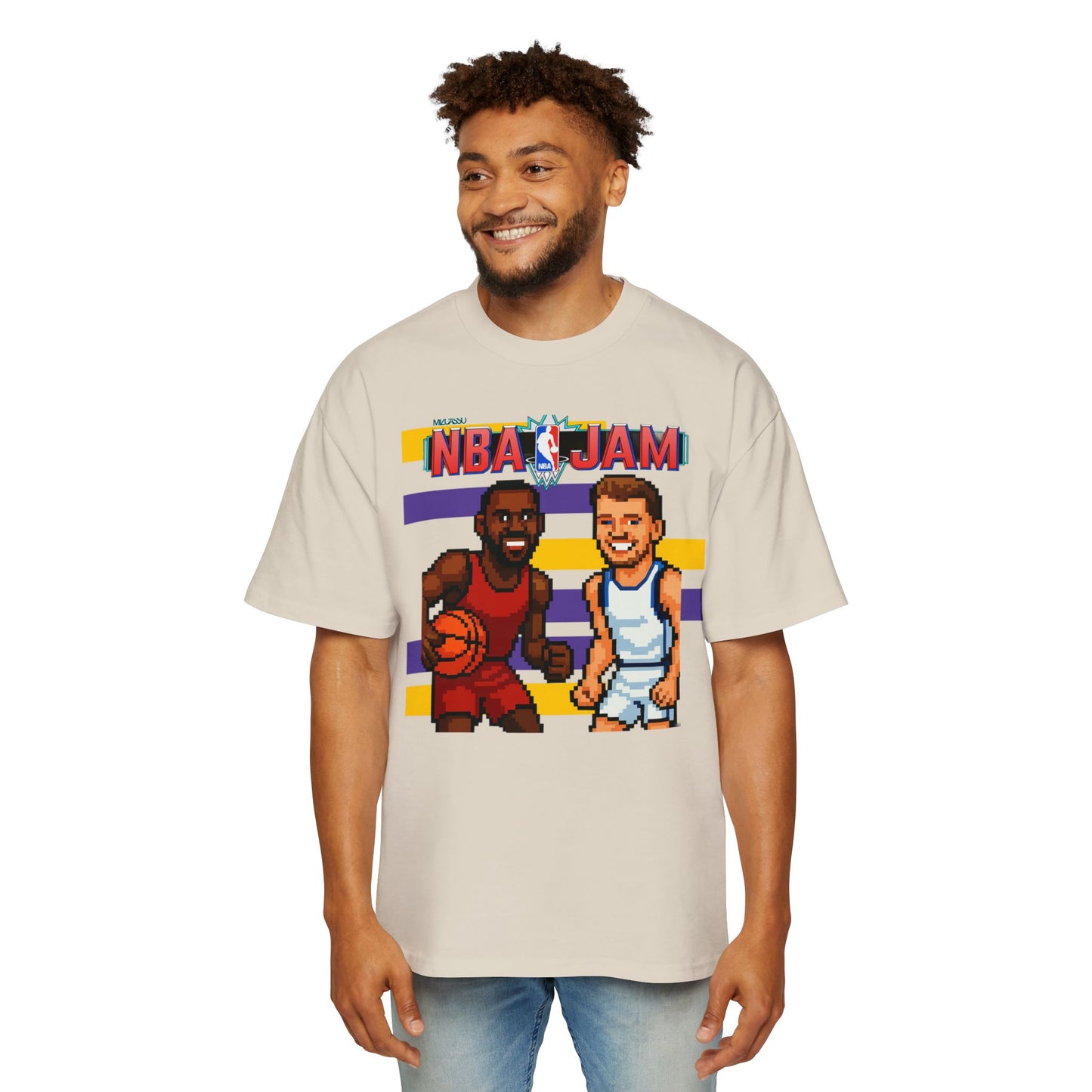 Men's NBA Jam Oversized Tee - Retro Basketball Graphic T-Shirt for Sports Fans