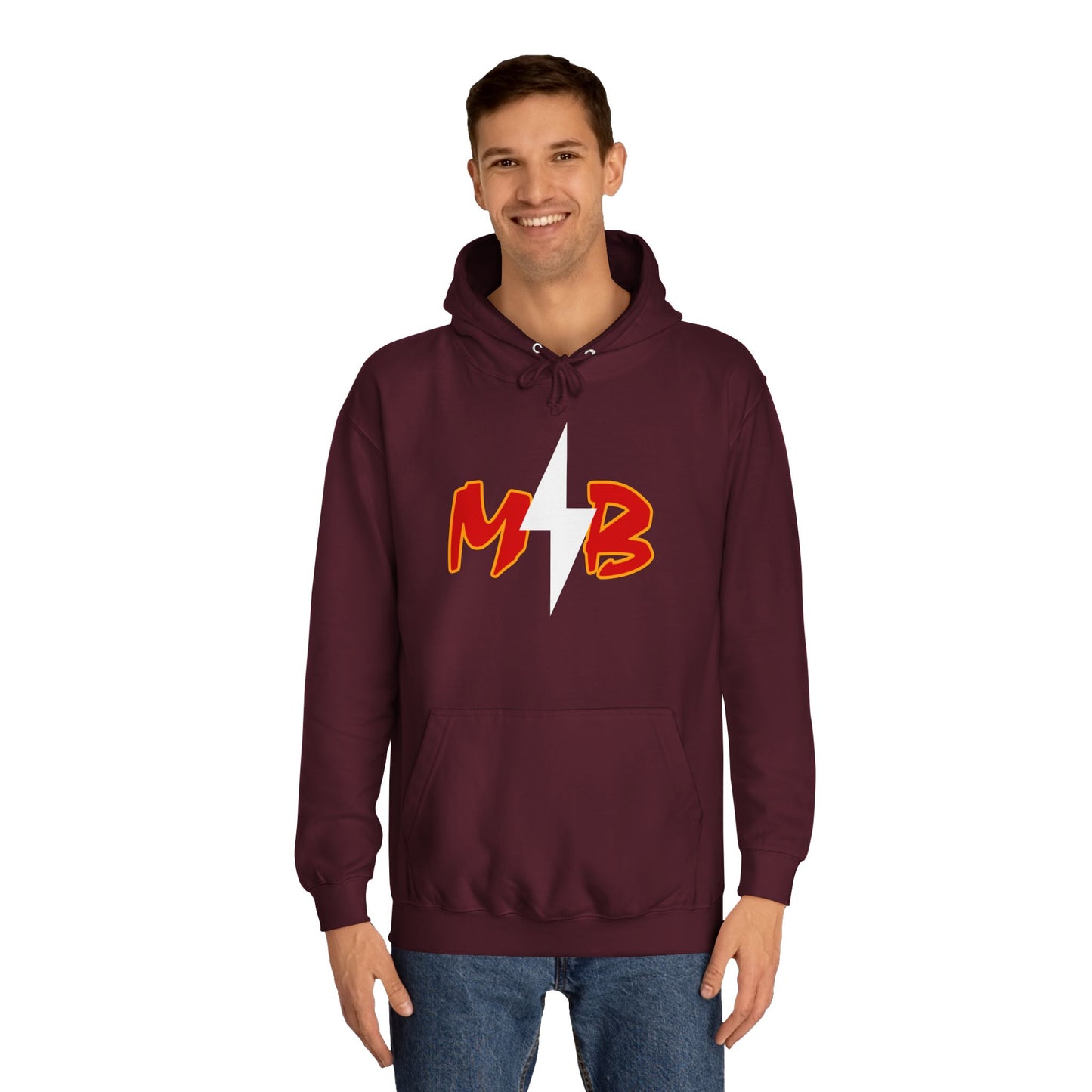 MB Lightning Hoodie — College Crew Pullover with Bold Red Initials