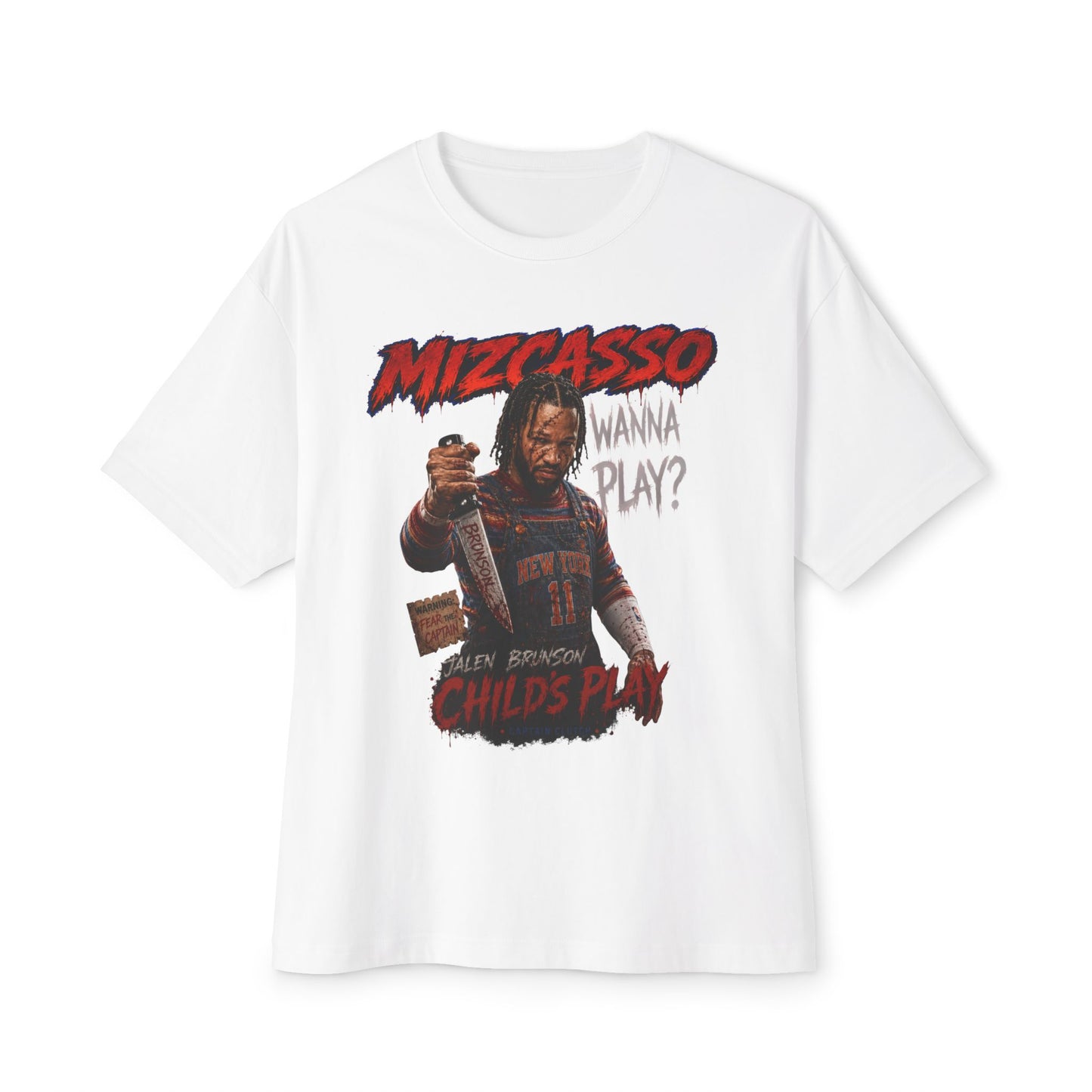 Horror Graphic Tee — "Wanna Play?" Scary Character Design