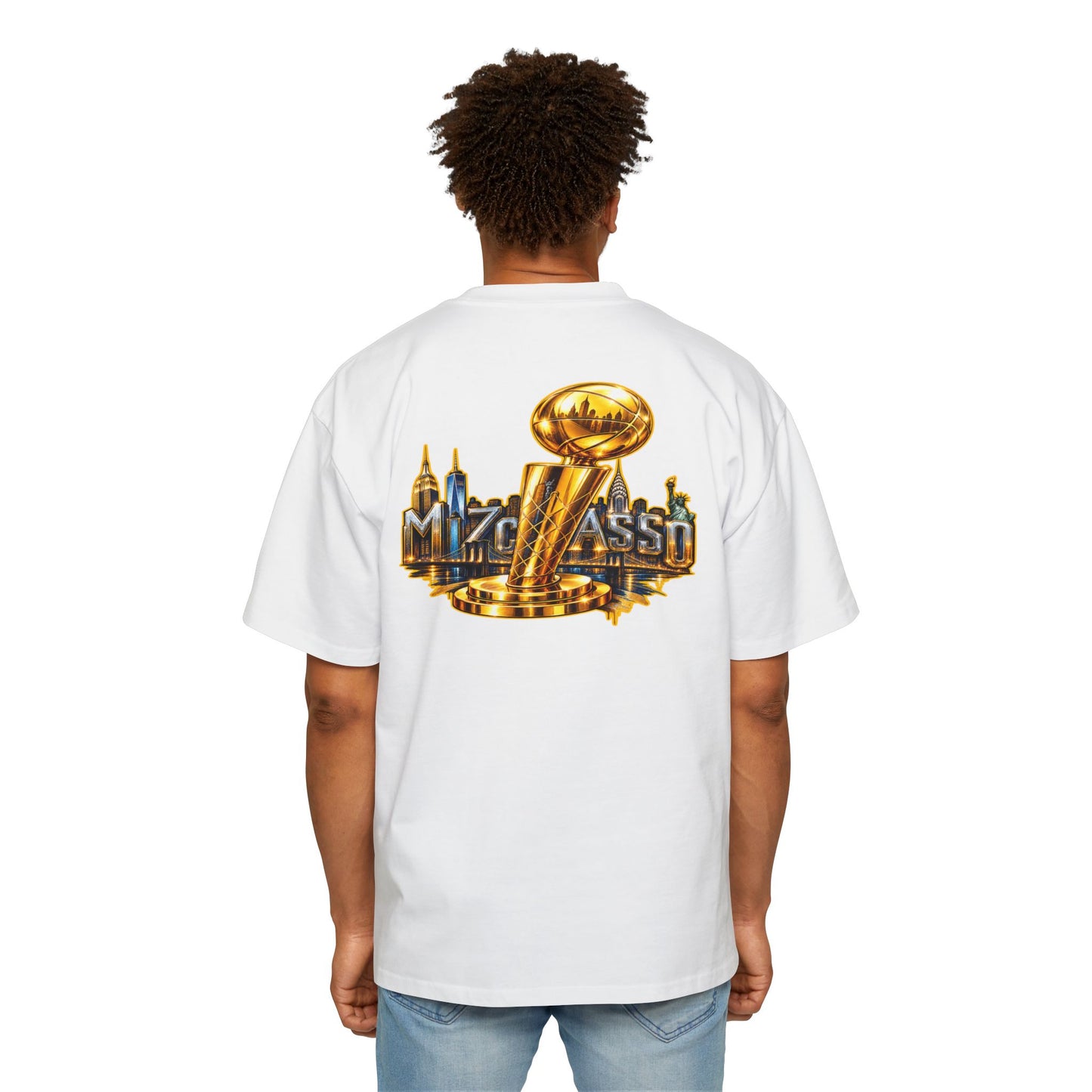 Championship Trophy Graphic Tee — 'MVP Assn' Gold City Back Print