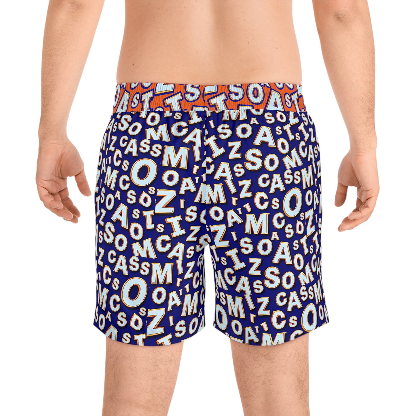 Letter-Print Men's Swim Shorts — Bold Typographic Pattern