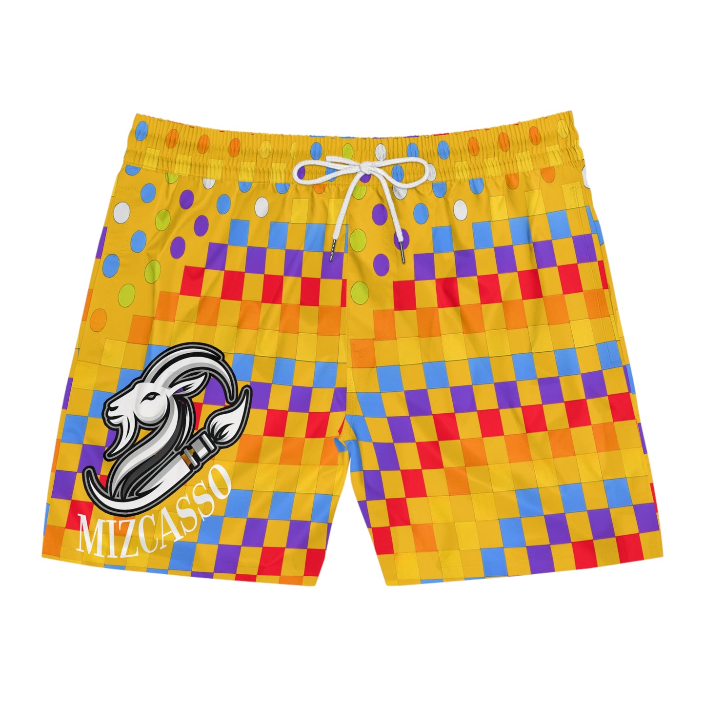 Men's Bright Checkerboard Swim Shorts — Mizcasso Logo