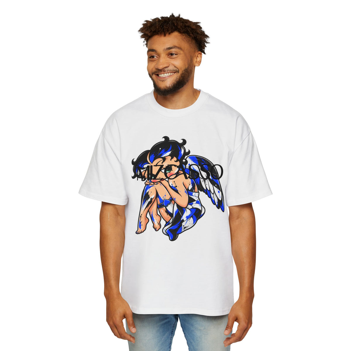 Anime Blue-Winged Angel Graphic Oversized T-Shirt