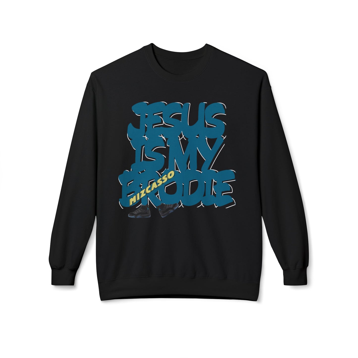 Crewneck Sweatshirt — 'Jesus Is My Brodie' Bold Graffiti Christian Pullover