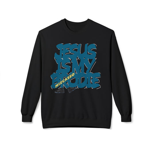 Crewneck Sweatshirt — 'Jesus Is My Brodie' Bold Graffiti Christian Pullover