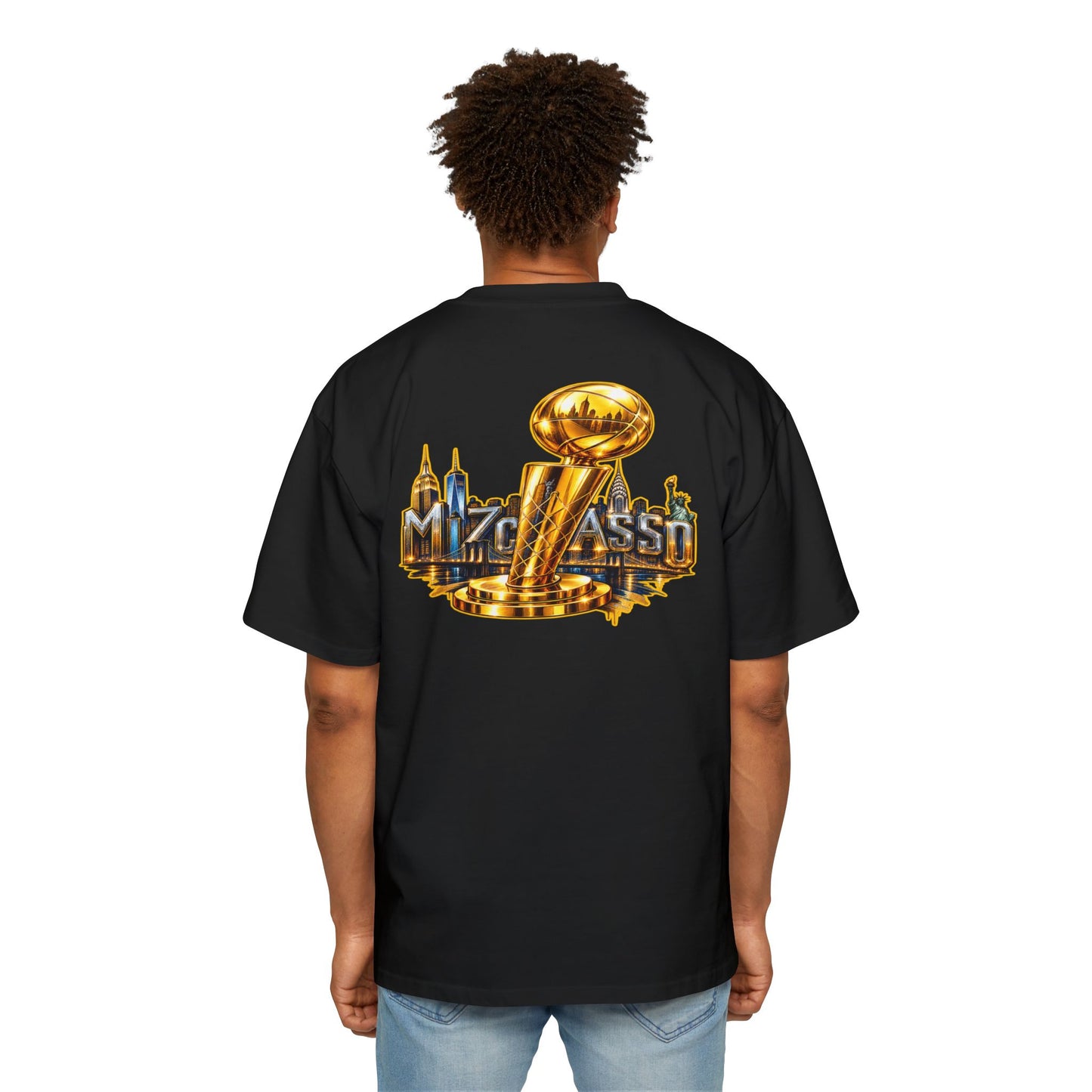 Championship Trophy Graphic Tee — 'MVP Assn' Gold City Back Print