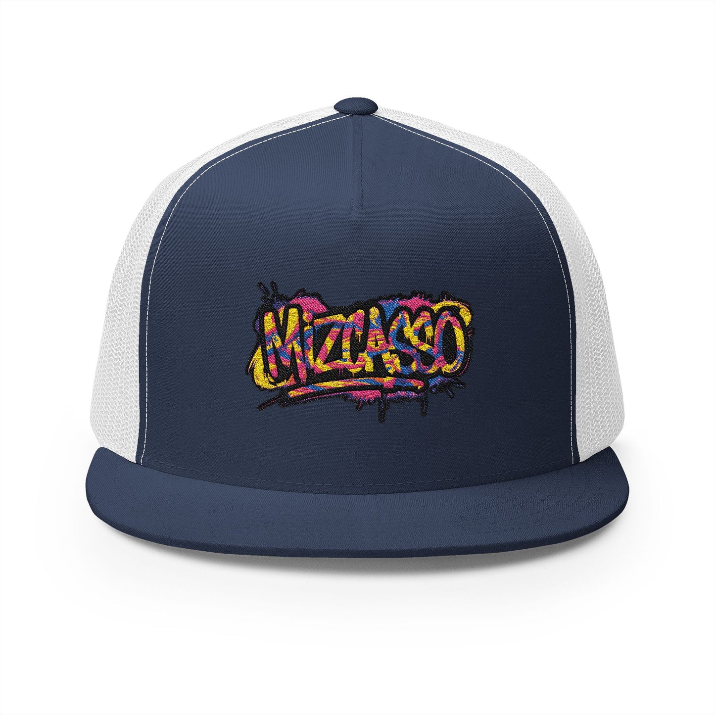 Vibrant Embroidered 5 Panel Trucker Cap - Streetwear Style