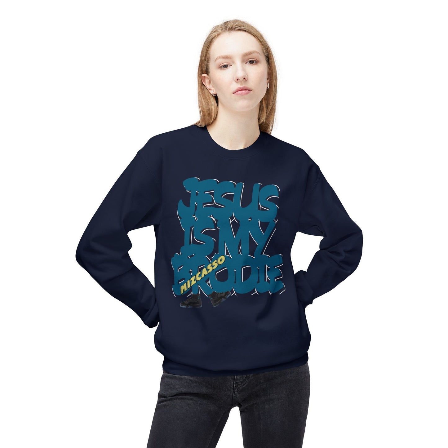 Crewneck Sweatshirt — 'Jesus Is My Brodie' Bold Graffiti Christian Pullover