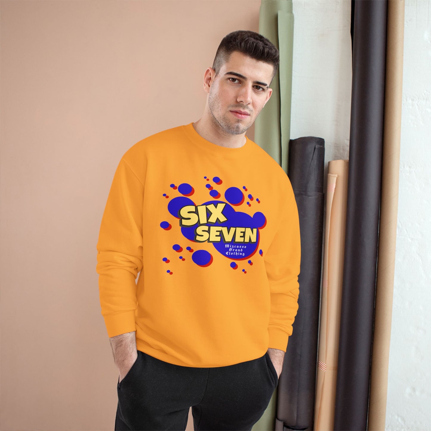 Six Seven Graphic Sweatshirt — Retro Bubble Logo Champion Crewneck