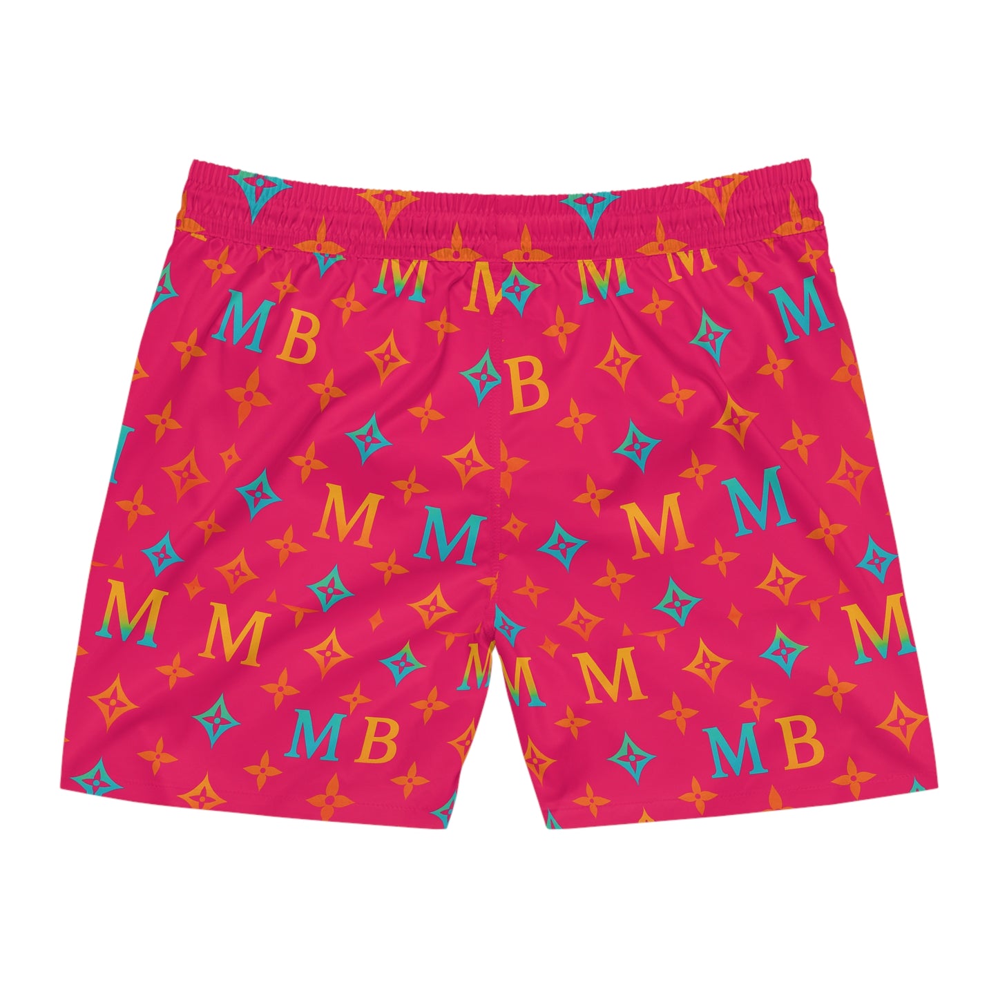Men's Stylish Mid-Length Swim Shorts with Bold MB Pattern
