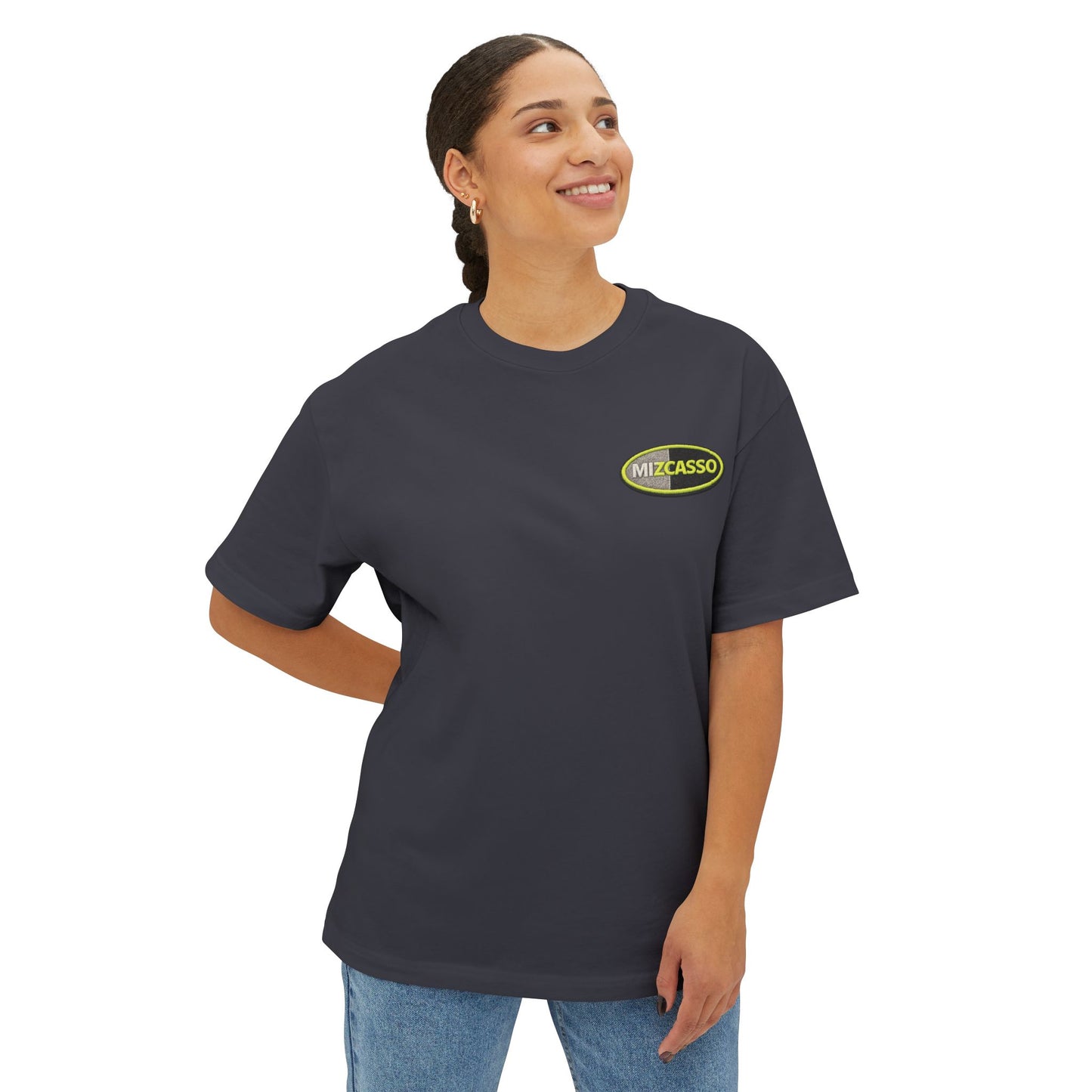 Mizcasso Logo Boxy Tee — Minimal Vintage Graphic T-Shirt