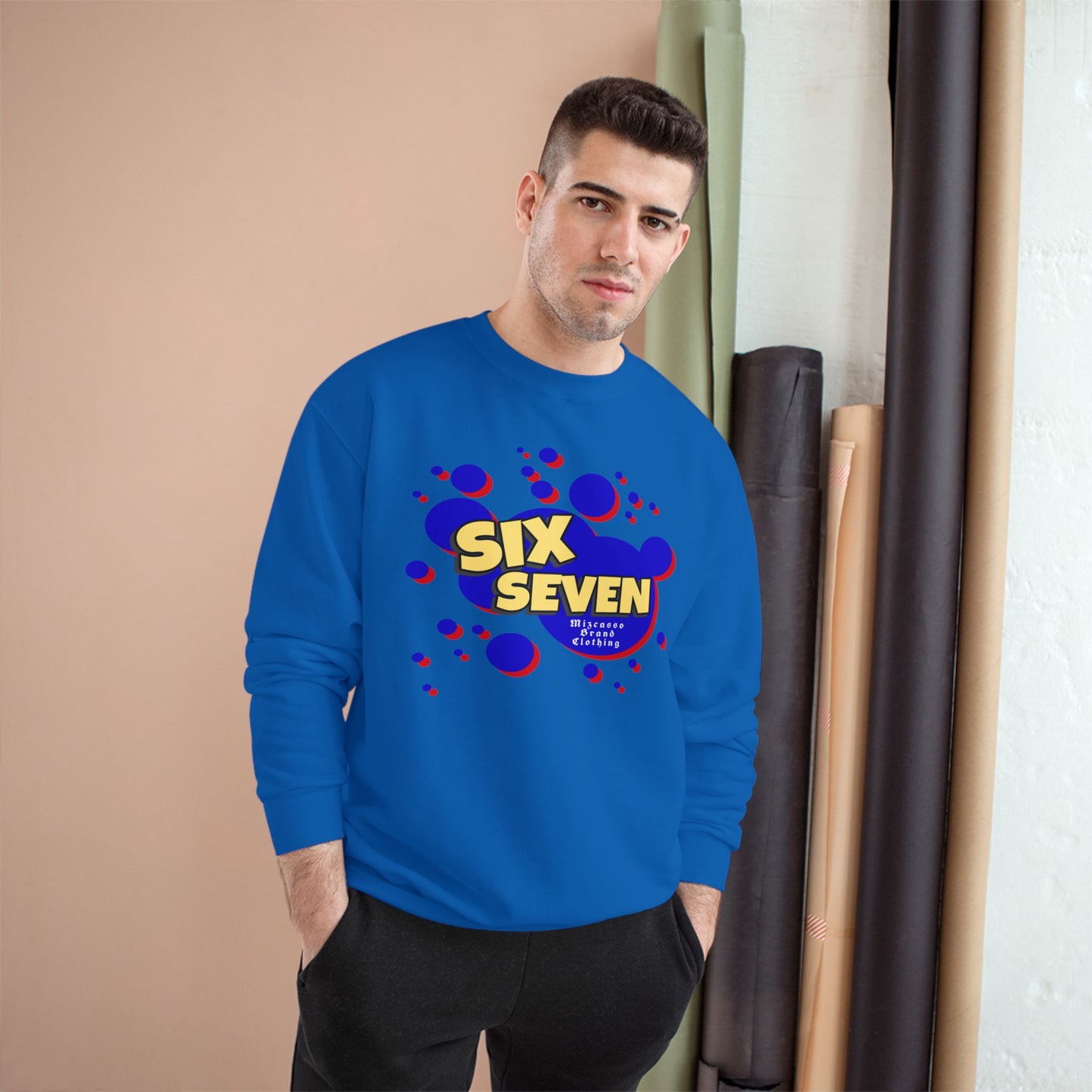 Six Seven Graphic Sweatshirt — Retro Bubble Logo Champion Crewneck