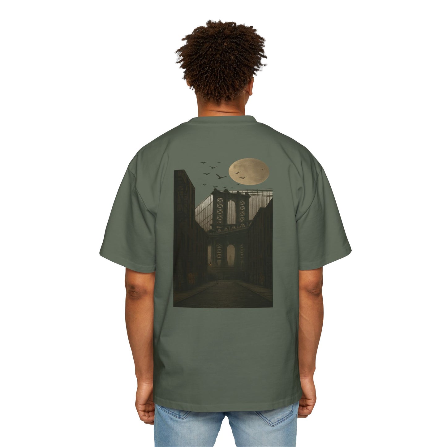 Men's Heavy Oversized Tee - Mizcasso Clothing with Brooklyn Bridge Design