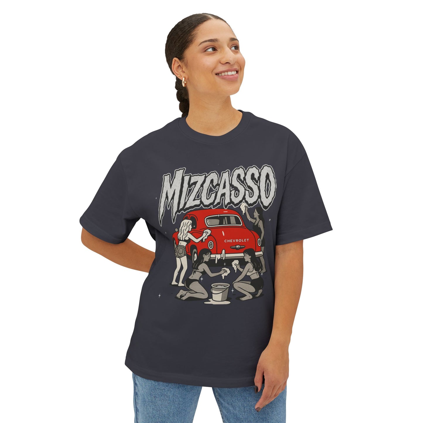 Vintage Mizcasso Oversized Tee - Fun Retro Car and Artist Design