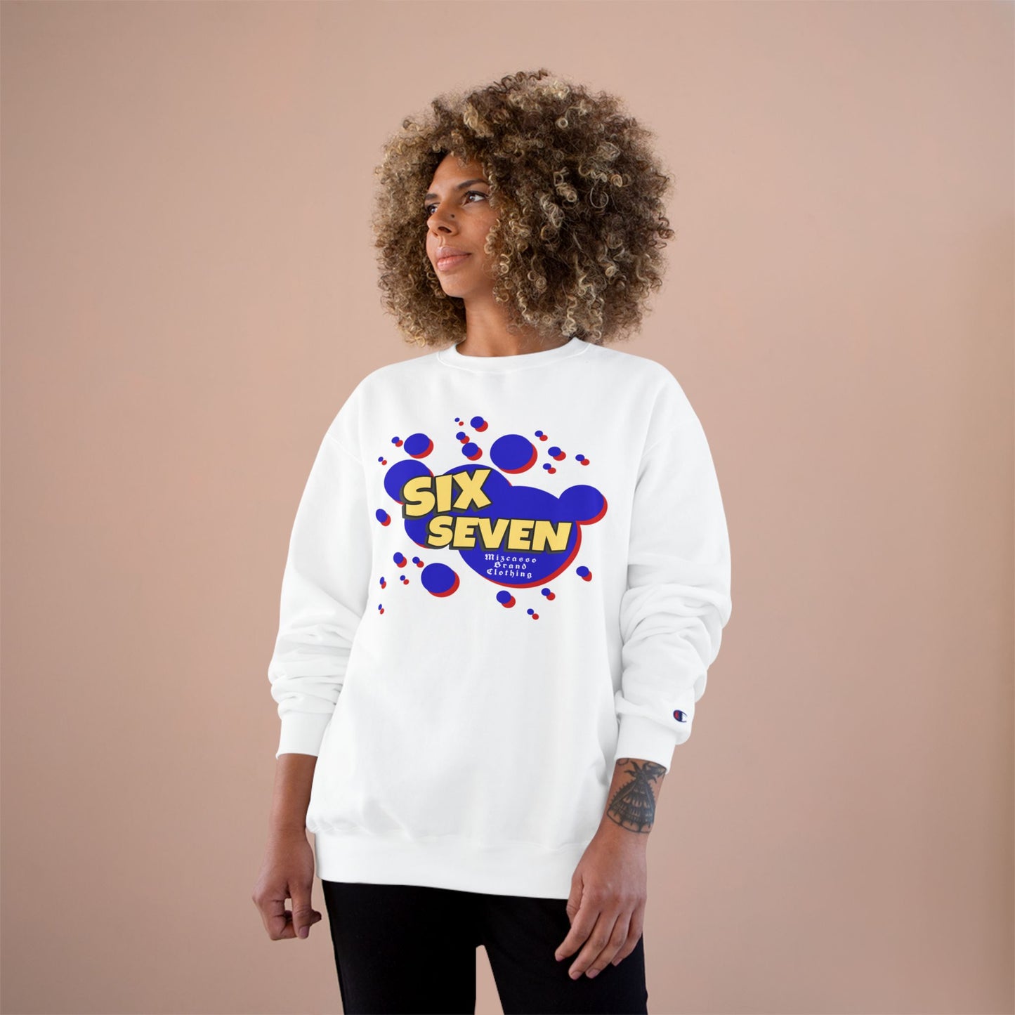 Six Seven Graphic Sweatshirt — Retro Bubble Logo Champion Crewneck