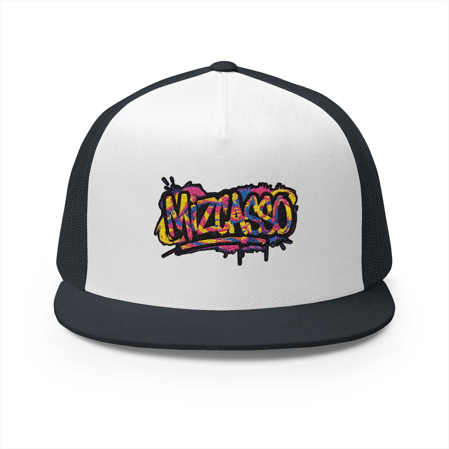 Vibrant Embroidered 5 Panel Trucker Cap - Streetwear Style