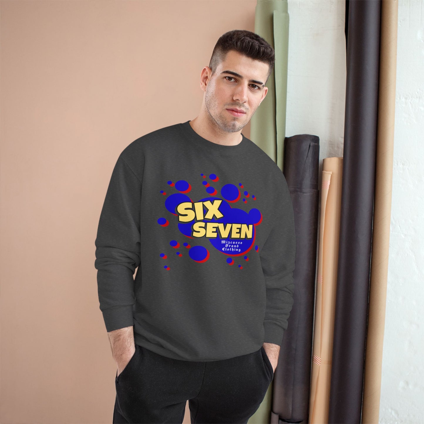 Six Seven Graphic Sweatshirt — Retro Bubble Logo Champion Crewneck
