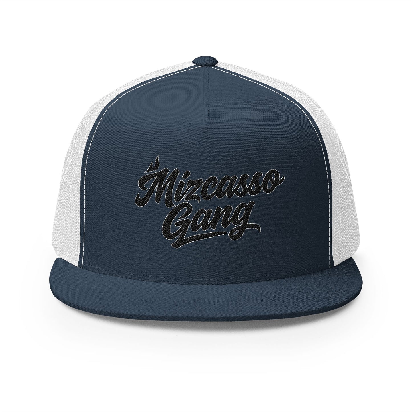 Mizcasso Gang Embroidered 5 Panel Trucker Cap - Vintage Style Hat for Casual Wear