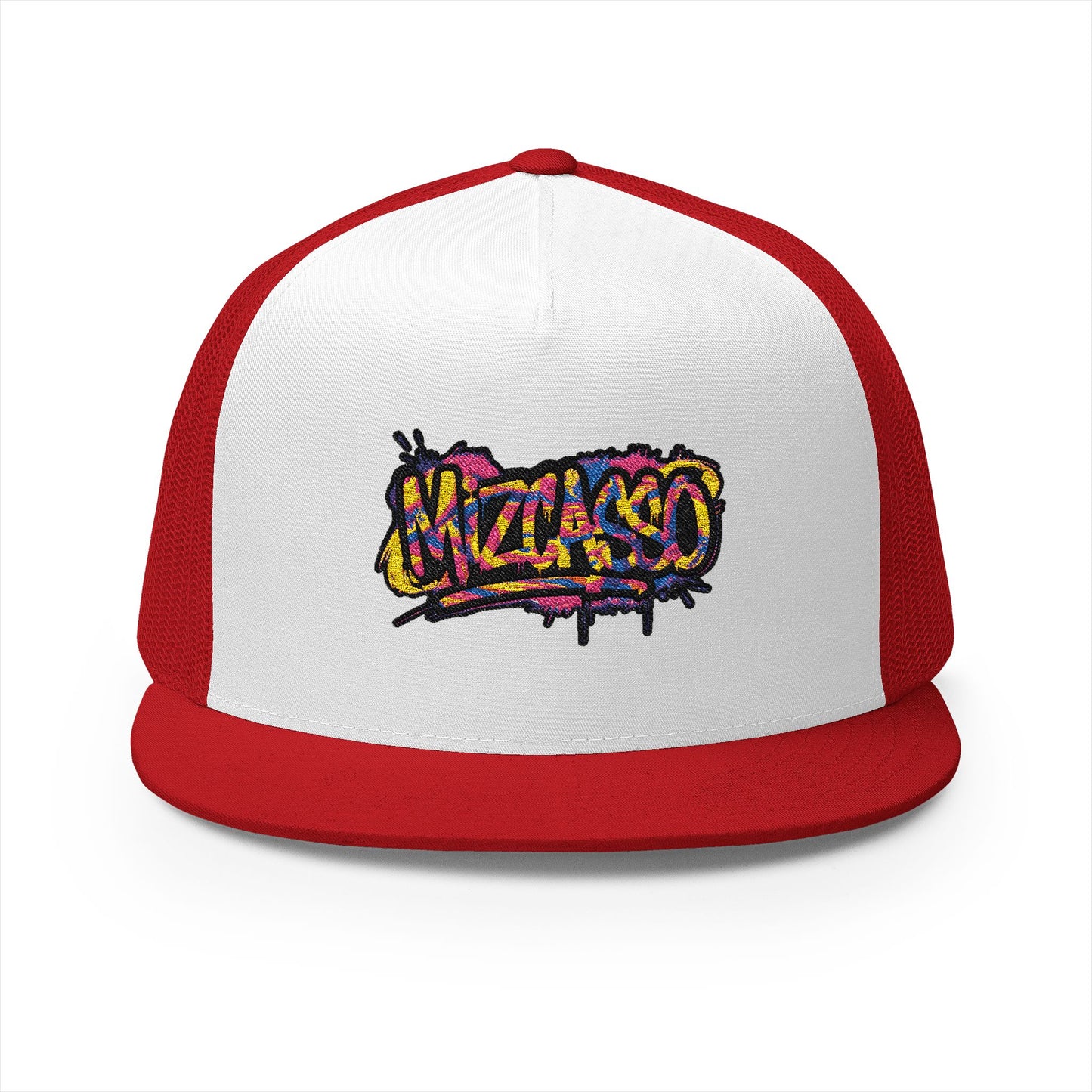 Vibrant Embroidered 5 Panel Trucker Cap - Streetwear Style