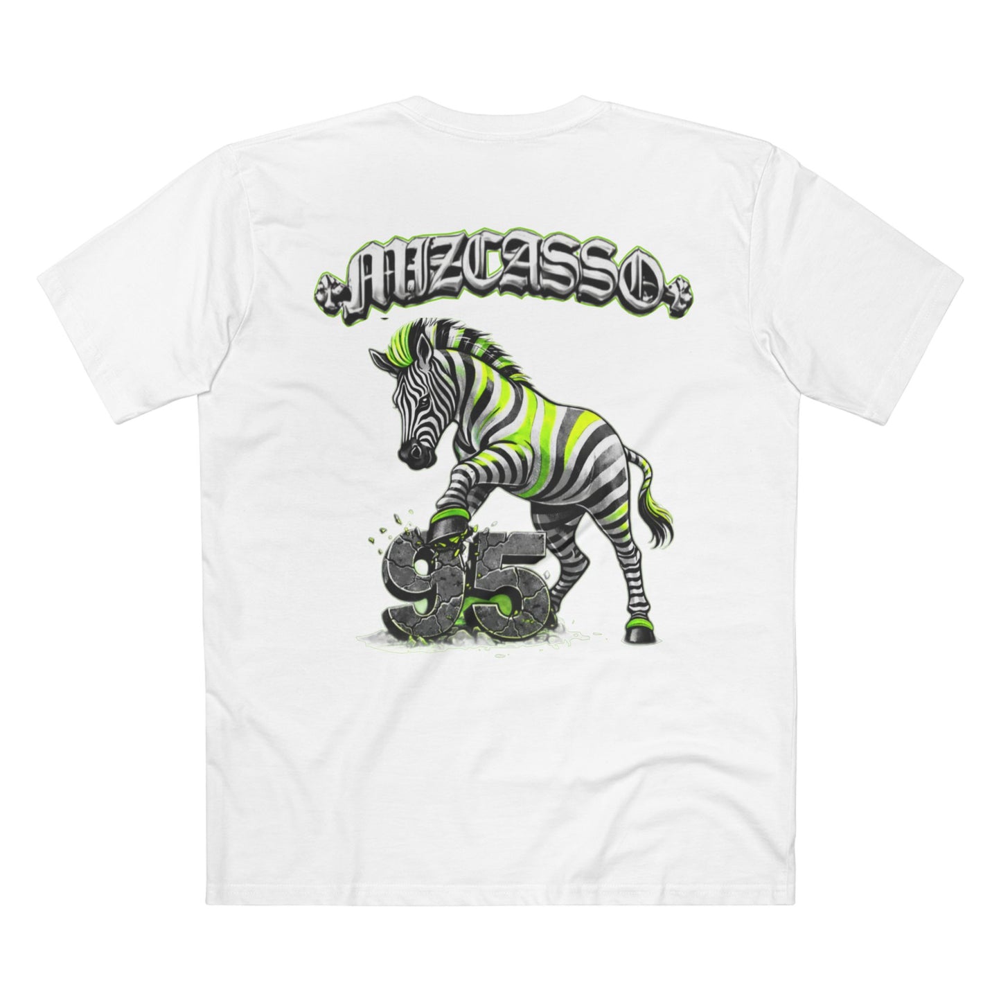 Muzcasso Zebra '95' Graphic Tee – Neon Striped Zebra Retro Streetwear