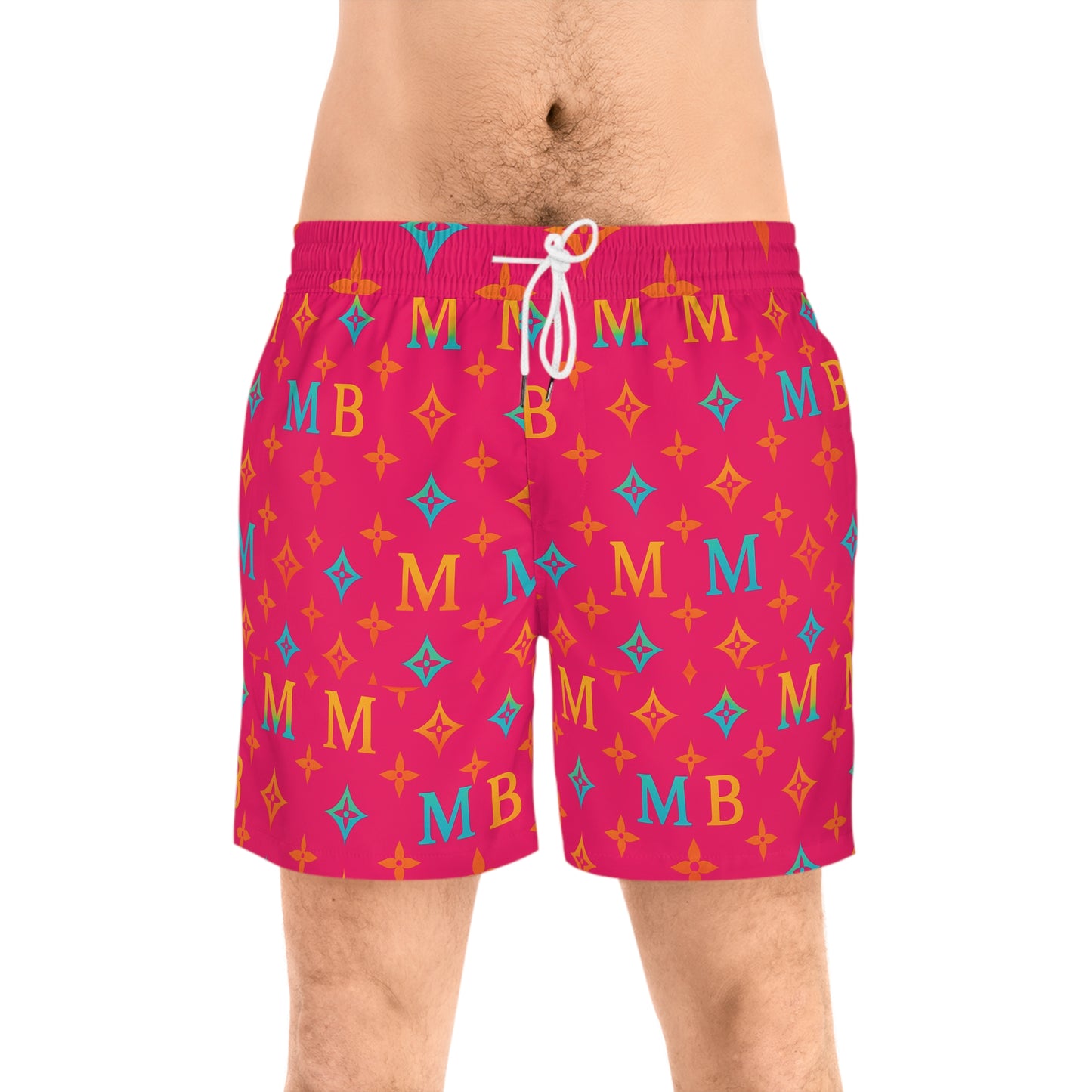Men's Stylish Mid-Length Swim Shorts with Bold MB Pattern