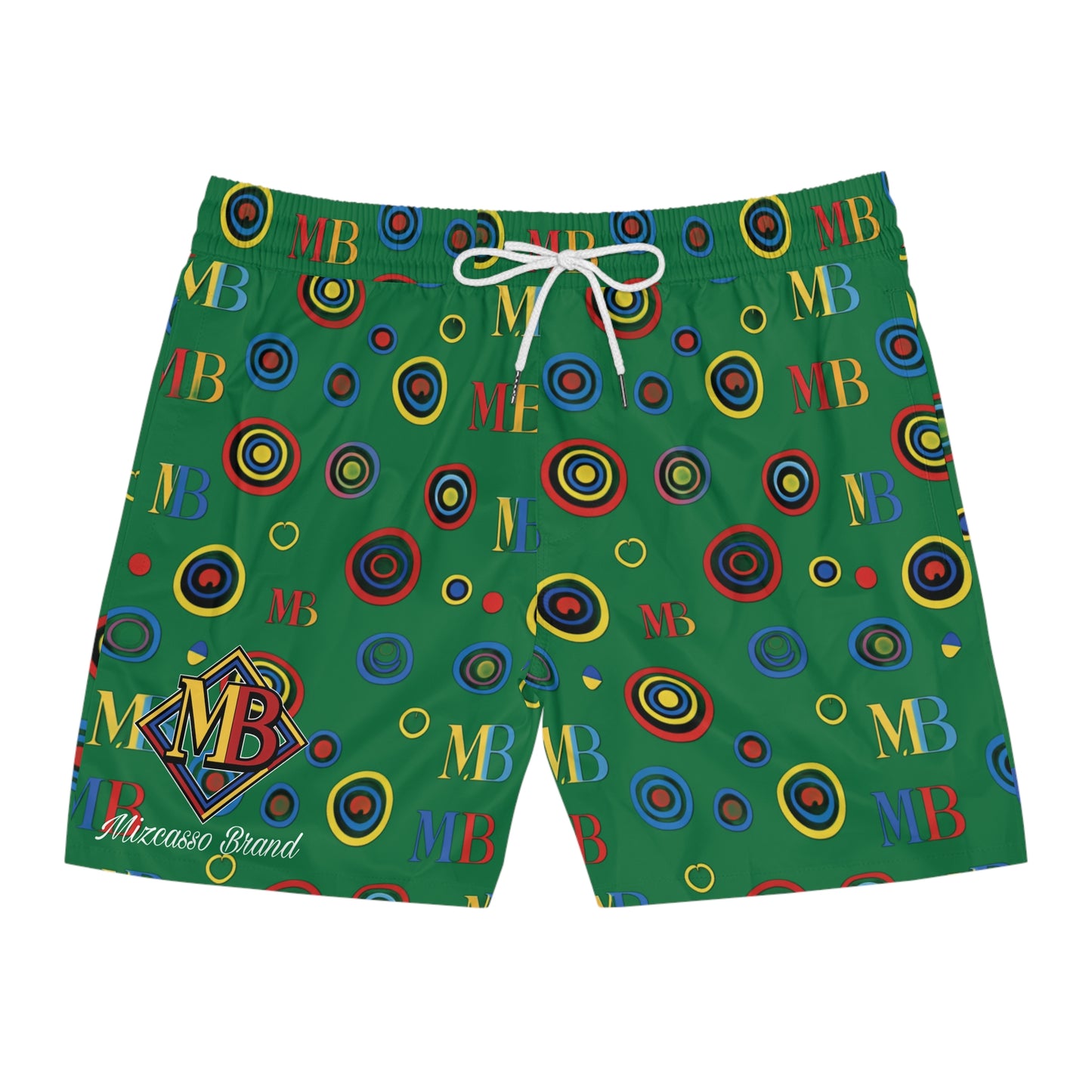 Men's Swim Shorts — Green Retro Target Print with MB Logo