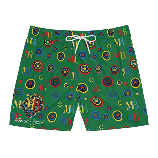Men's Swim Shorts — Green Retro Target Print with MB Logo