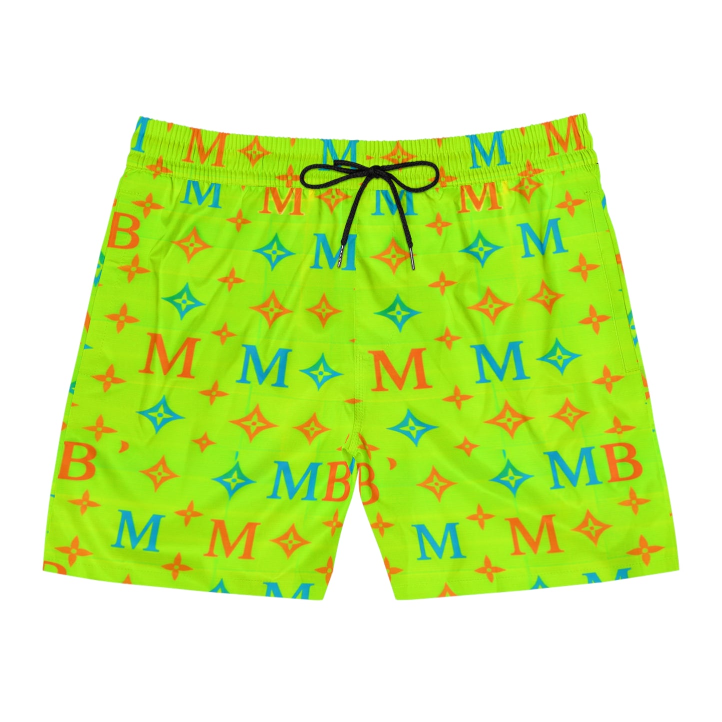 Neon Monogram Swim Shorts — Men's Mid-Length Beach Trunks
