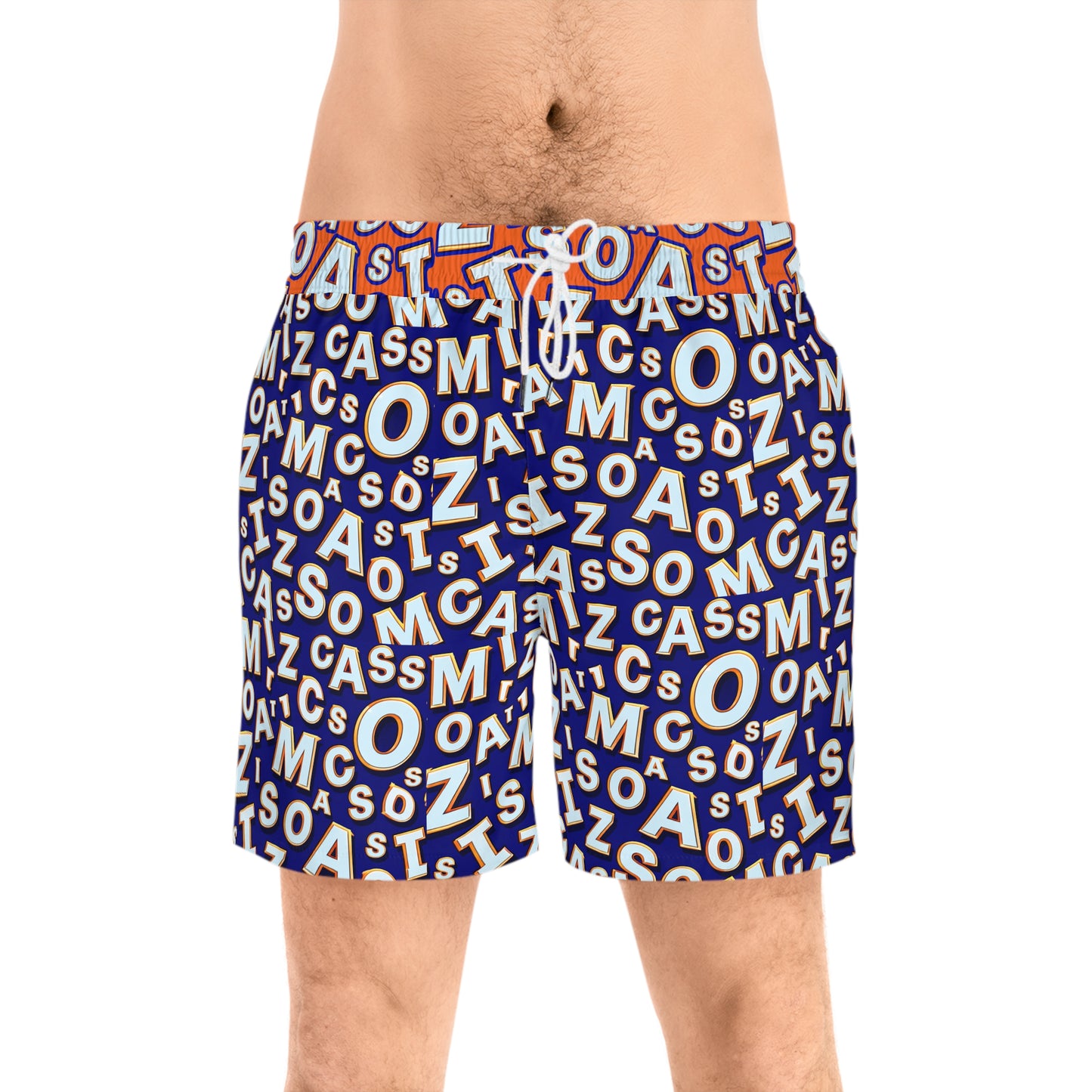 Letter-Print Men's Swim Shorts — Bold Typographic Pattern