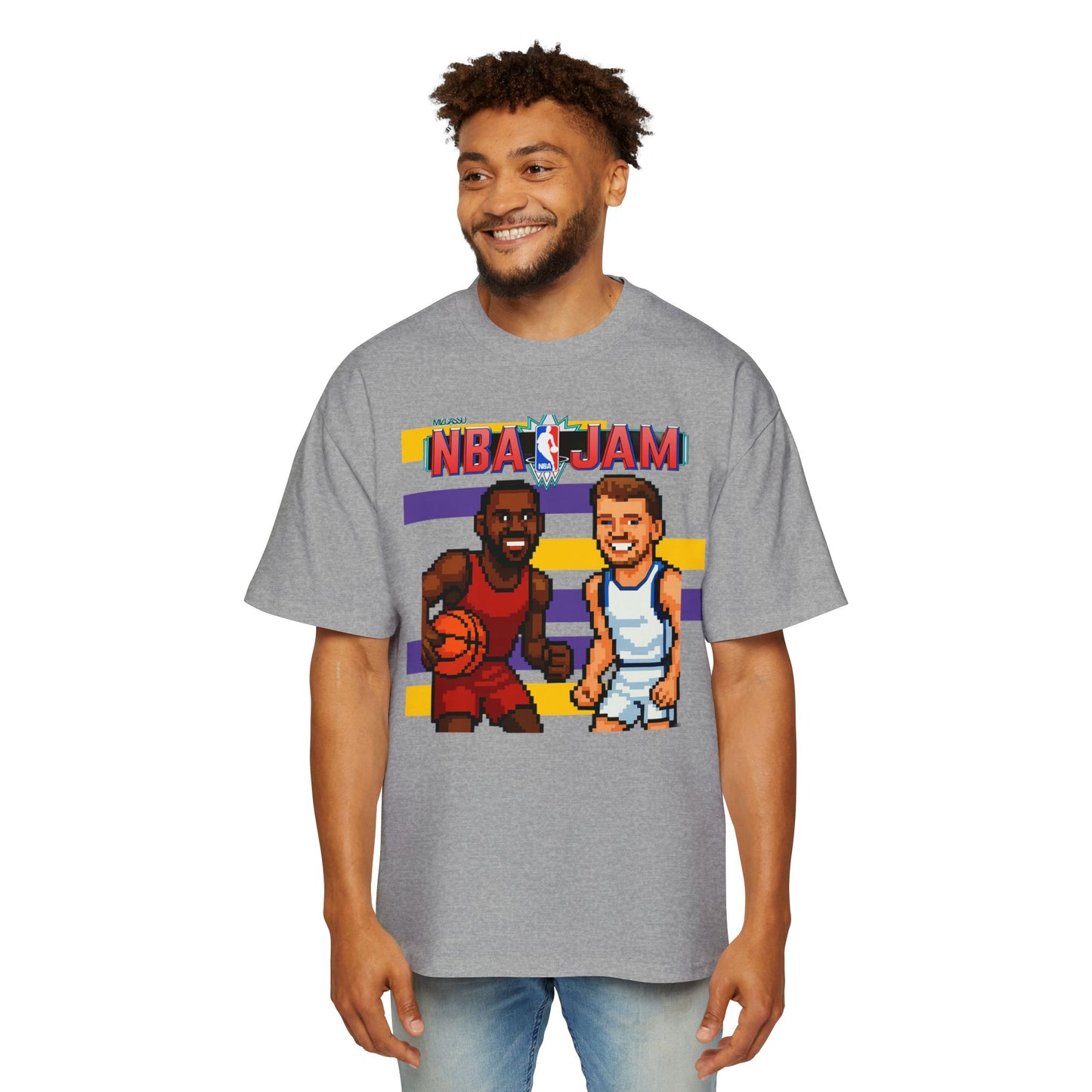 Men's NBA Jam Oversized Tee - Retro Basketball Graphic T-Shirt for Sports Fans