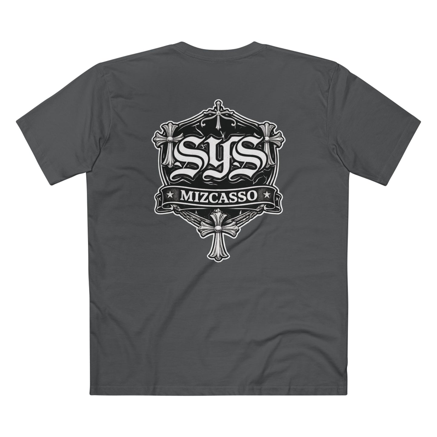 SYS Mizcasso Crest T-Shirt — Gothic Shield Logo Tee