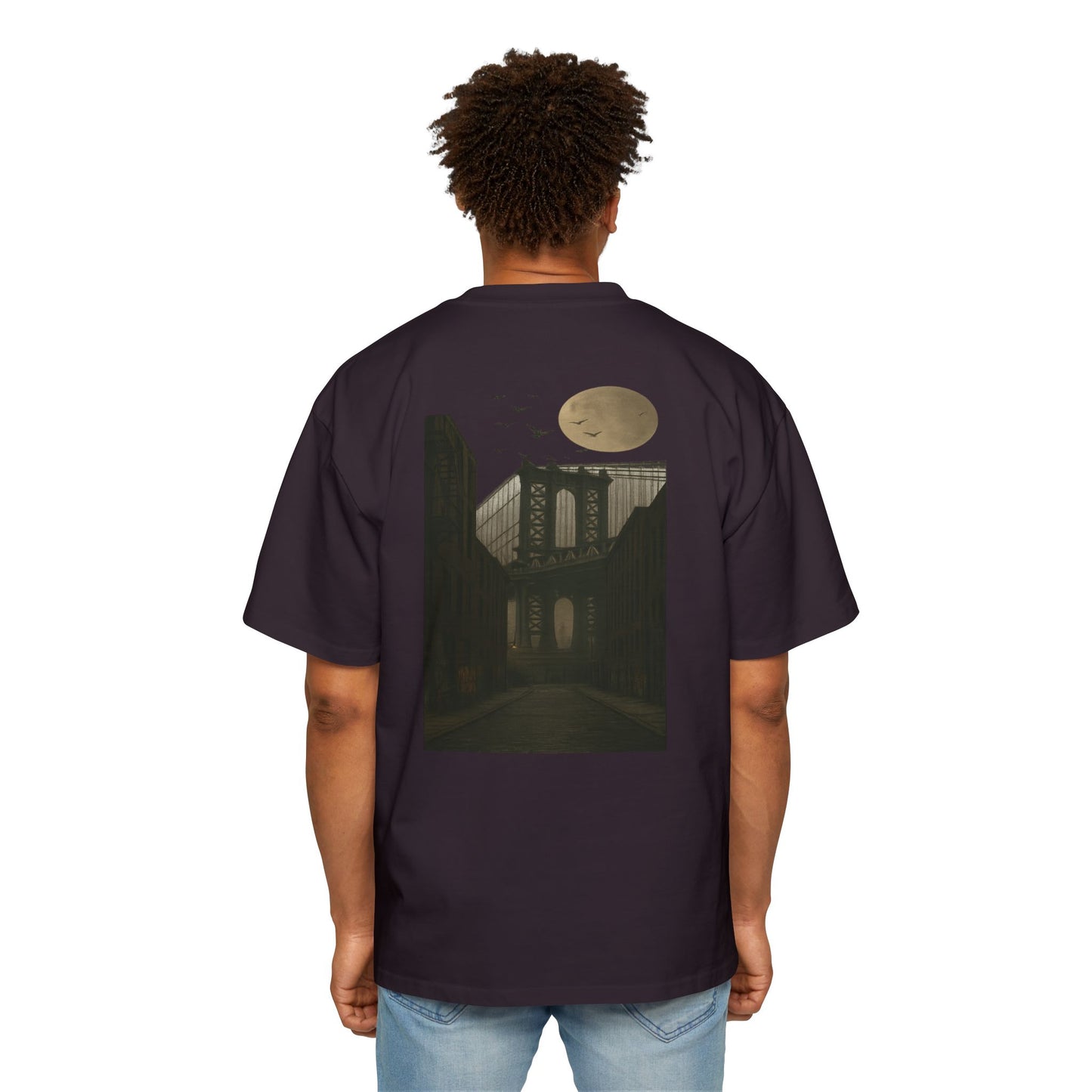 Men's Heavy Oversized Tee - Mizcasso Clothing with Brooklyn Bridge Design