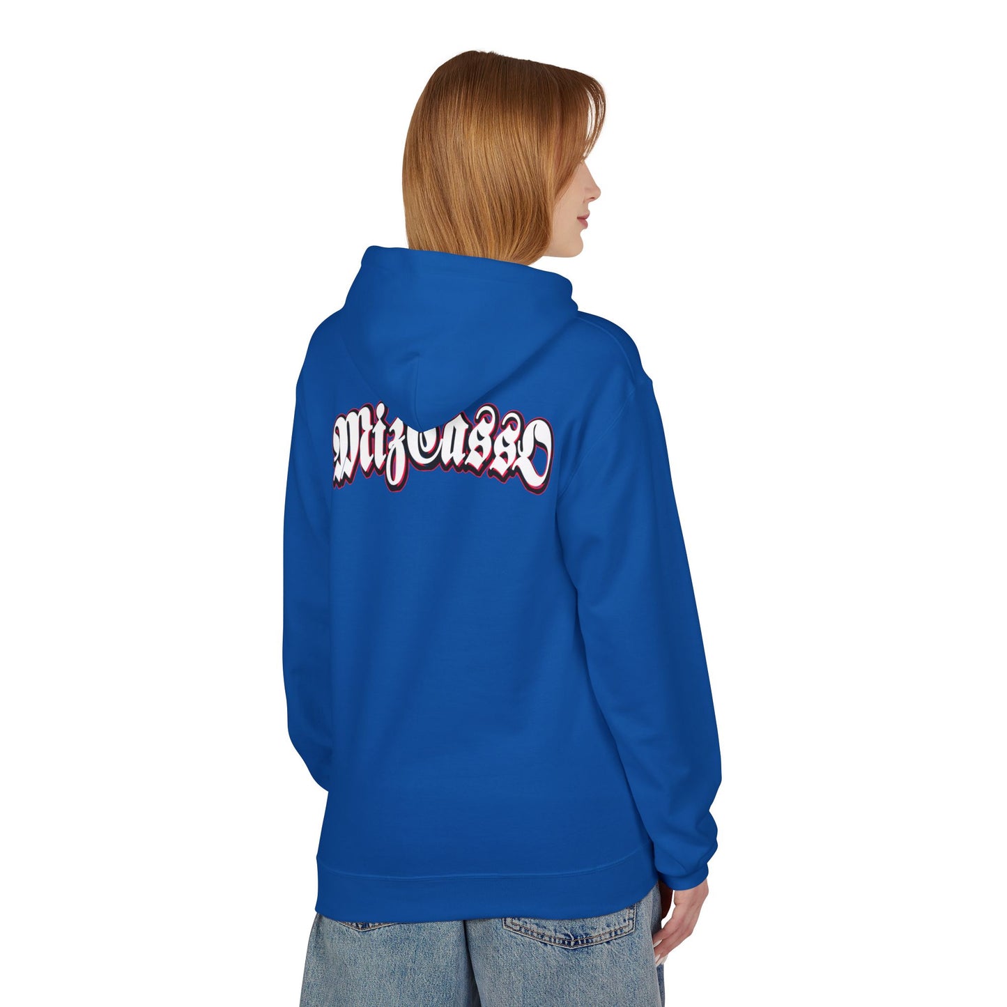 “Mi Gusto” Gothic Script Hoodie — White Graphic Pullover