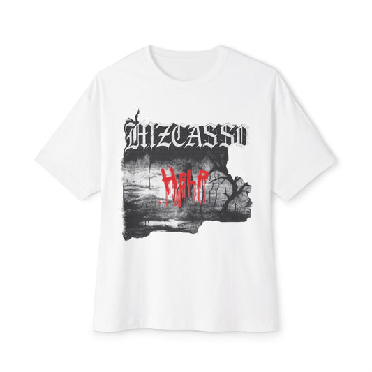 Gothic 'HELP' Graphic Tee — Oversized Boxy Horror Streetwear