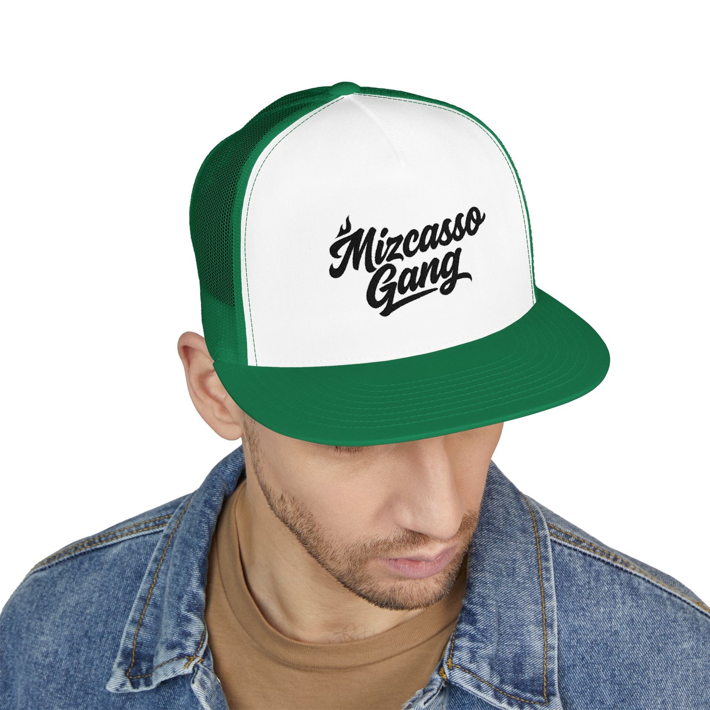 Mizcasso Gang Embroidered 5 Panel Trucker Cap - Vintage Style Hat for Casual Wear