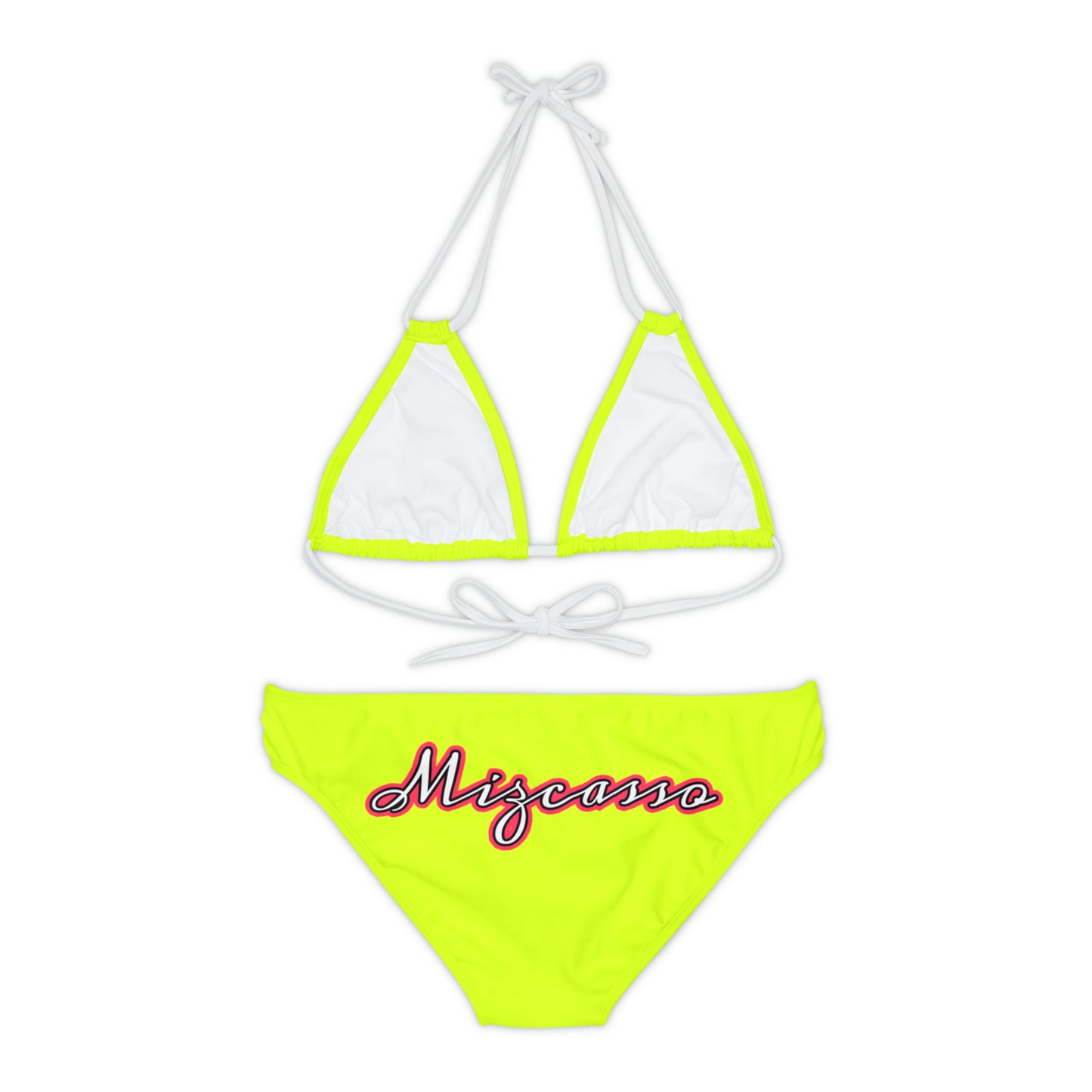 Neon yellow mizcasso Strappy Bikini Set (AOP)