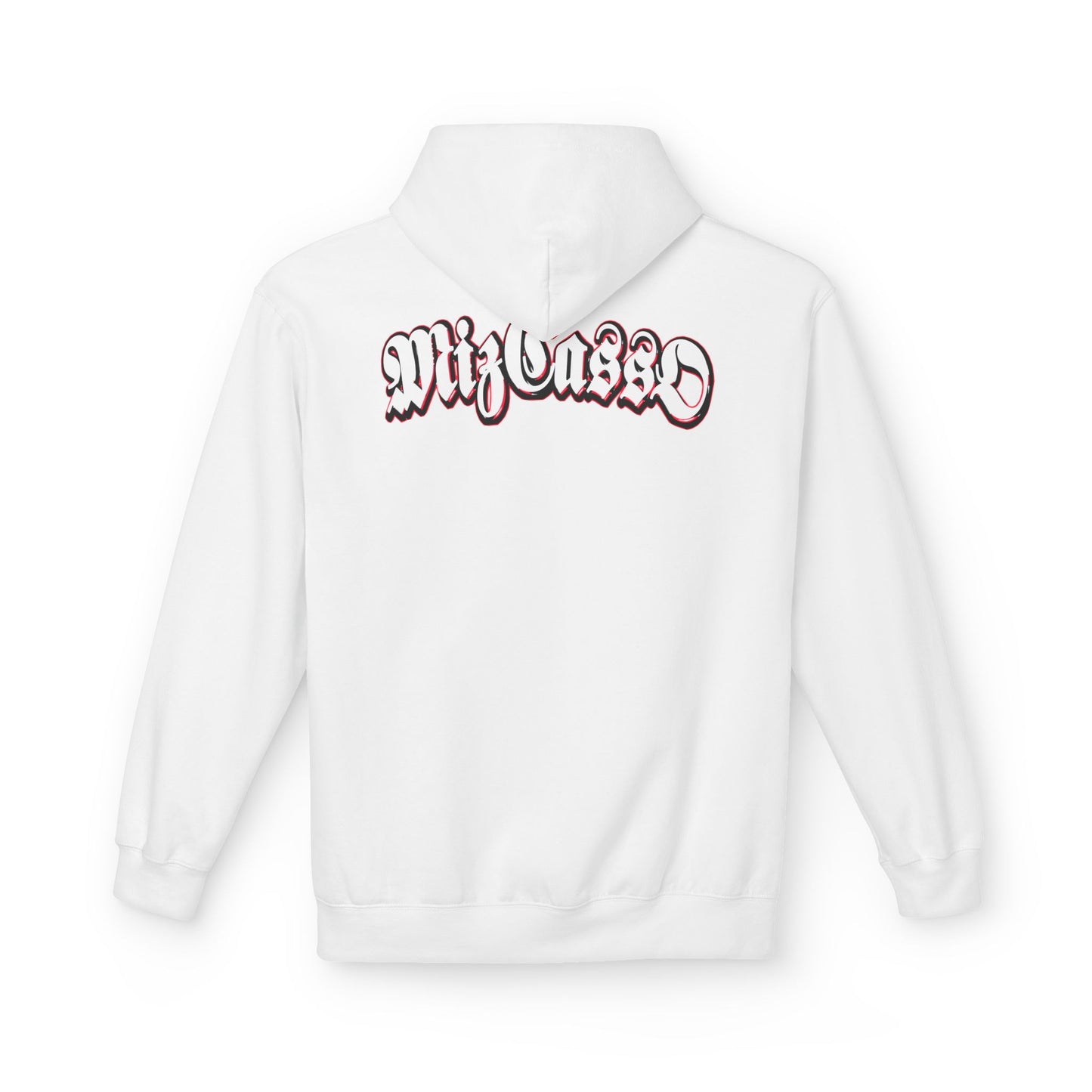 “Mi Gusto” Gothic Script Hoodie — White Graphic Pullover